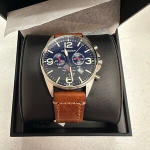 New Torgoen TN-1032 T16 Flying Fortress GMT Blue Leather Strap Watch